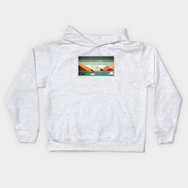 Rocky Coast and Crashing Waves - Abstract Papercraft Landscape Kids Hoodie by JensenArtCo